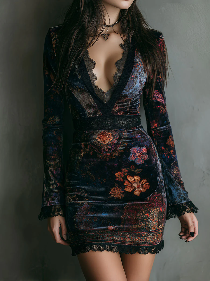 DELACROIX | ROBE MINI EN VELOURS À DÉCOLLETÉ PROFOND