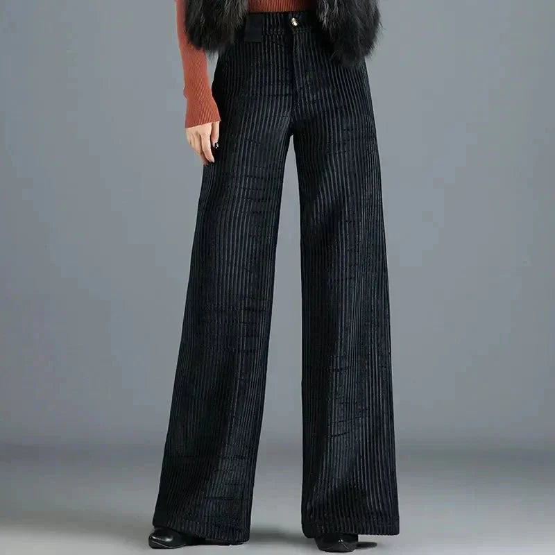 DELACROIX | PANTALON EN VELOURS TRICOTÉ TAILLE HAUTE POUR FEMME
